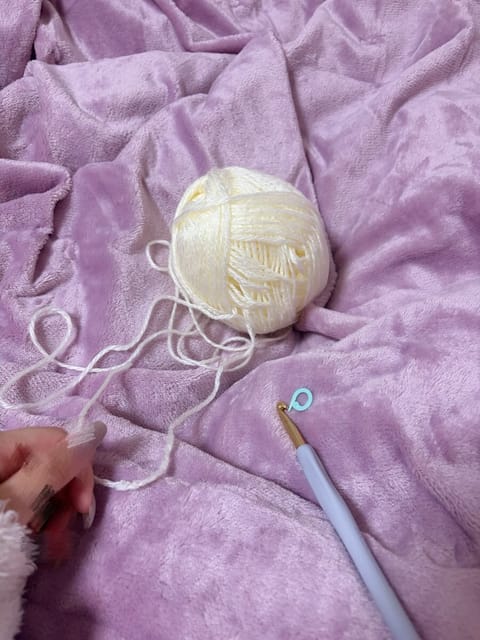 まゆのブログ写真「編むことにした（ベッドの上）」